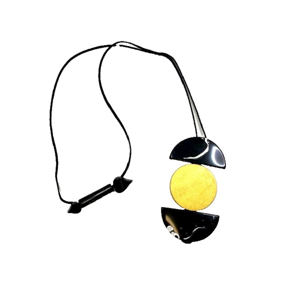 Zsiska & Pru Leith Modernist Black and Yellow Geometic Marbled Necklace 20"